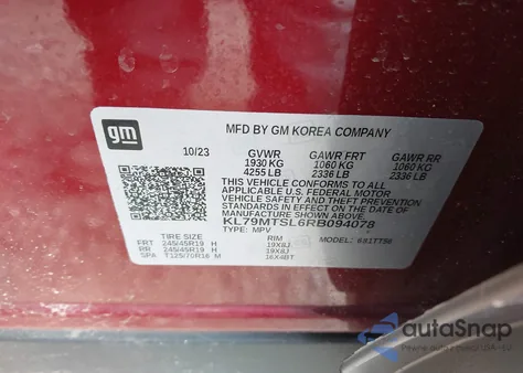 2024 Chevrolet Trailblazer Fwd Rs z USA, uszkodzony, nr VIN KL79MTSL6RB094078